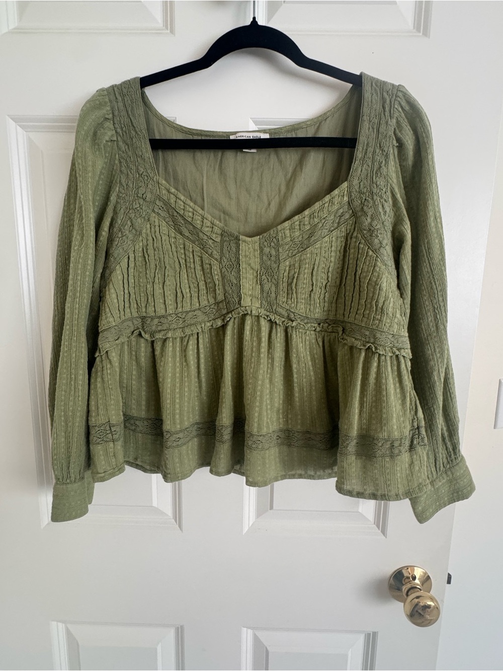 American Eagle Outfitters Olive Green Peasant Peplum Blouse